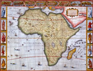 Afrika térképe (kézzel színezett metszet)
